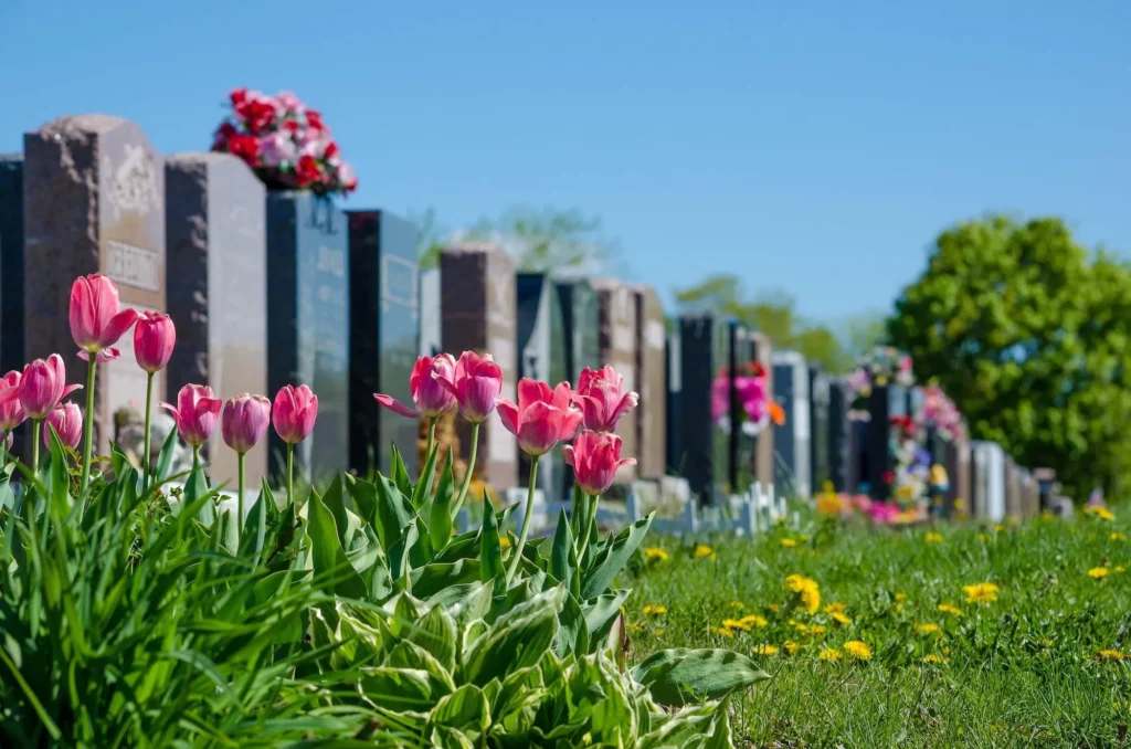 Entretien de sépulture et fleurissement de tombes en cimetière paysage